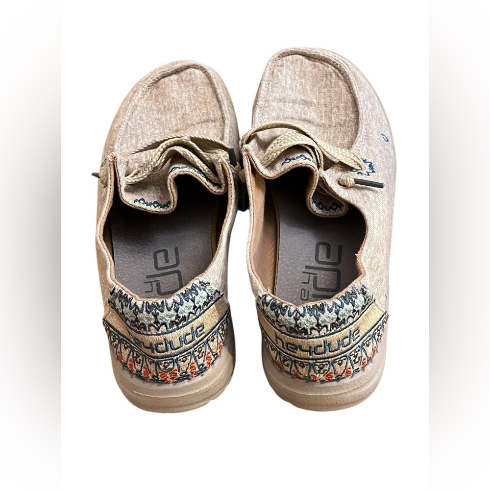 Hey Dude Women's Tan Flats with Multicolor Embroidery
